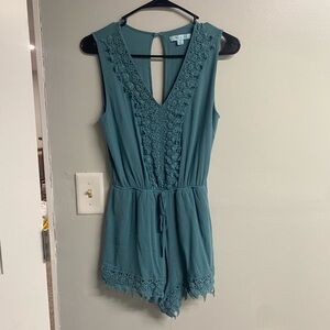 She + Sky Teal Lace Detail Top